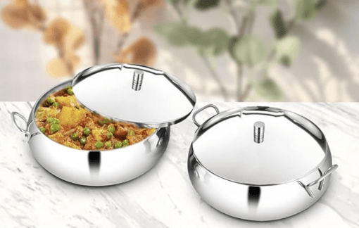 Shri & Sam High Grade Stainless Steel Marina Serving Bowl Set with Lid, 17 cm Each